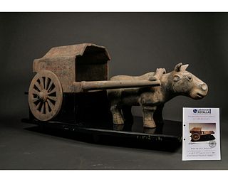 RARE HAN DYNASTY TERRACOTTA OX CHARIOT - TL TESTED