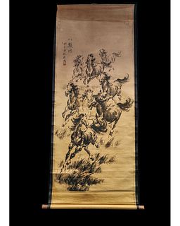 CHINESE "EIGHT GALOPING HORSES" SCROLL