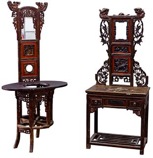 Asian Style Carved Wood Washstands