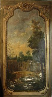 Landscape w Trompe L'Oeil Frame Oil on Canvas