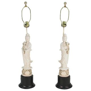 Chinese Blanc de Chine Guanyin Table Lamps