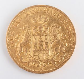 1895 Hamburg Free City 20 Mark Gold Coin