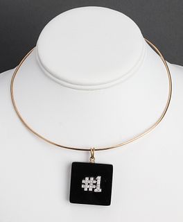 14K Yellow Gold Diamond & Onyx #1 Pendant Necklace