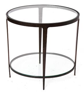 Modern Metal Oval Side Table w Glass Top & Shelf