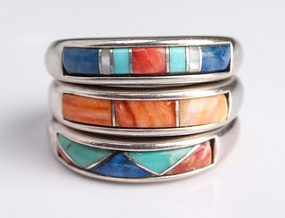 Navajo Indian Colored Stone Inlay Rings Set of 3
