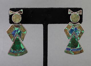 Taxco Mexico Figural Sterling & Stone Earrings, Pr