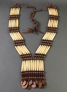 Native American Bone, Bead, Leather Necklace