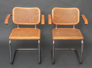 Stendig Breuer Chrome & Cane Arm Chairs, Pair