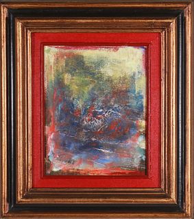 Illegibly Signed Abstract Oil on Board Painting