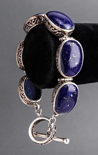 Tribal Silver & Lapis Lazuli Toggle Bracelet
