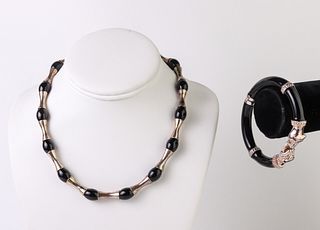 Silver & Onyx incl RLM Necklace & Panther Bangle