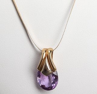 18K Yellow & White Gold Amethyst Pendant Necklace