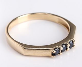 Mid-Century Modern 14K Yellow Gold & Sapphire Ring