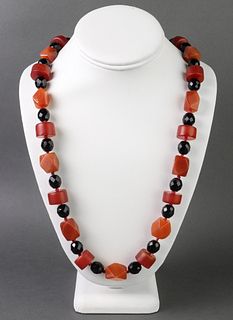 Amber & Jet Beaded Necklace