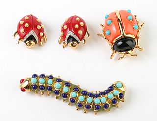 Kenneth Jay Lane Insect Brooches, 4 Pcs.