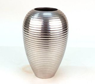 Art Deco Style Ribbed Metal Vase