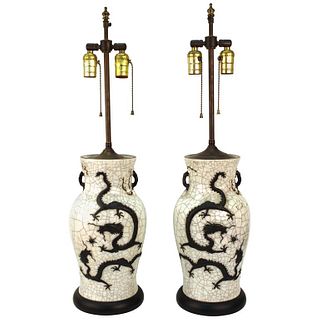 Chinese Qing Dynasty Crackle Glaze Table Lamps Pr