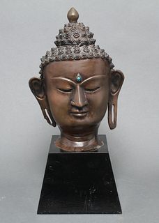 Tibetan Asian Bronze Buddha Head Sculpture