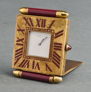 Cartier Art Deco Brass & Enamel Travel Desk Clock