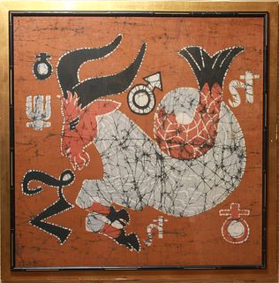 Capricorn Astrology Sign w Symbols Batik Textile