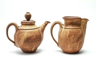 Two Terracotta Pottery Vessels, Jug & Teapot