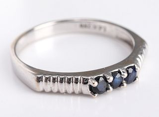 Mid-Century Modern 14K White Gold & Sapphire Ring