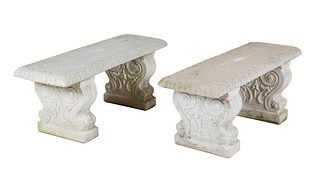 A Pair of Cast Stone Garden Benches