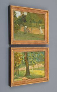 2 Francis Luis Mora "Tennis Matches" Paintings