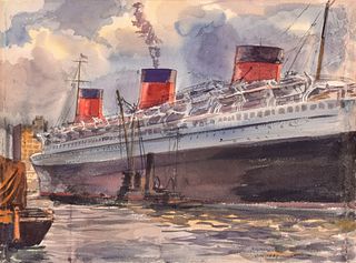 Reginald Marsh Watercolor Painting, Nautical Theme