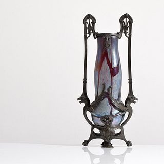 Art Nouveau Iridescent Vase in Stand Attributed to Loetz