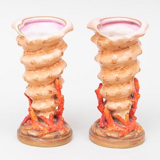 Pair of Copeland Porcelain Shell Form Spill Vases