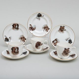 English Transfer Printed Porcelain Demitasse Trio Decorated with Dogs