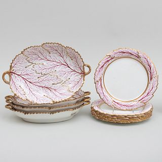 English Pearlware Plates and Serving Dishes in an Iron Red Leaf Pattern, Probably Davenport
