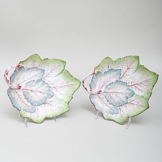 Pair of Chelsea-Derby Porcelain Leaf Dishes