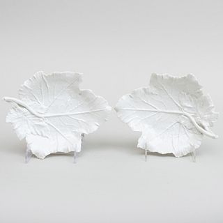 Pair of Berlin White Porcelain Leaf Shaped Dishes