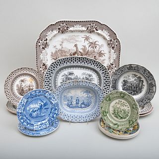 Group of Transfer Printed Wares in the 'William Penn's Treaty' Pattern and Wares Transfer Printed with Orientalist Themes