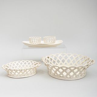 Three English Creamware Reticulated Serving Pieces