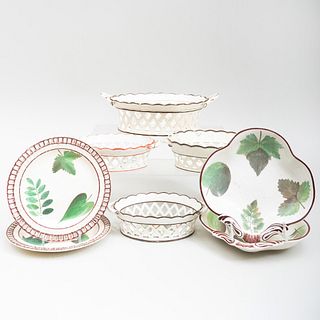 Group of Creamware Leaf and Flower Decorated Serving Pieces