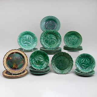 Group of Green Majolica Plates