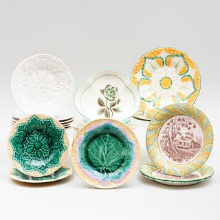 Group of English Transfer Printed Wares and a Group of Majolica Wares