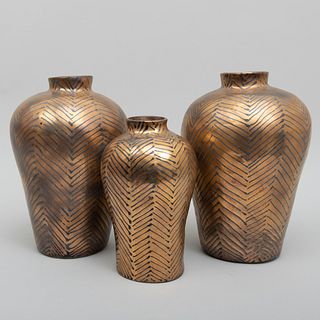 Group of Three Lyn Evans Gilt-Decorated Porcelain Vases