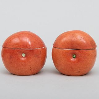 Pair of Continental Porcelain Fruit Form Boxes and Covers, Probably Meissen