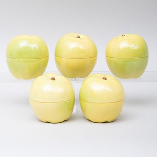 Group of Five Limoges Porcelain Apple Form Boxes and Covers