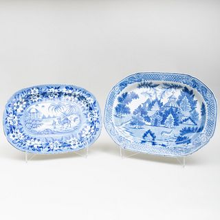 Two English Blue and White Transfer Printed Porcelain Platters