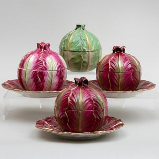 Meissen Marcolini Cabbage Form Tureen and Cover and a Three Similar Mottahedeh Tureens with Underplates