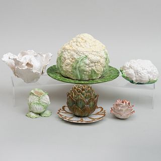 Group of Continental Ceramic Vegetable Form Table Ornaments and Vessels