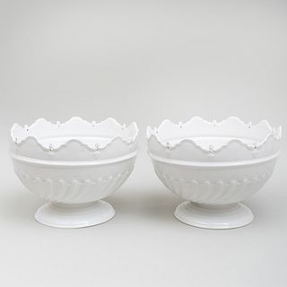 Pair of Italian Mottahedeh White Glazed Porcelain Monteiths