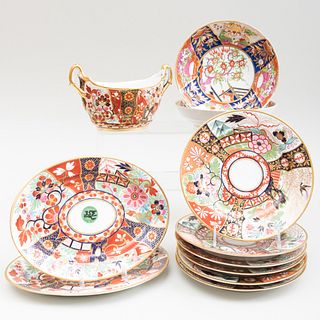 Set of Six Barr, Flight & Barr Imari Decorated Plates and a Sugar Bowl; Two  Flight, Barr & Barr Oval Stands
