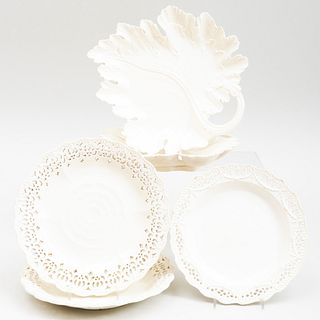 Pair of Wedgwood Creamware Dishes with Reticulated Rims and a Pair of Wedgwood Leaf Shaped Dishes