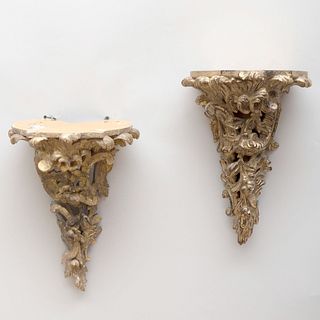 Small Pair of Regency Style Wall Brackets and Two Larger Giltwood Wall Brackets